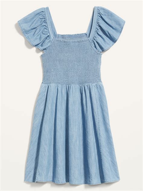 Fit Flare Flutter Sleeve Smocked Chambray Mini Dress Old Navy