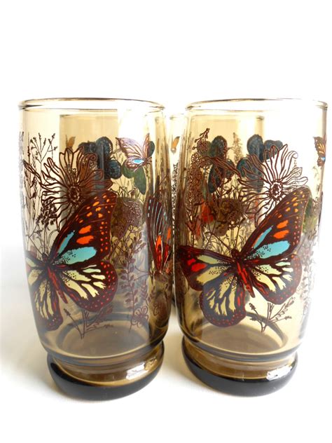 Retro Multicolored Butterfly Smoky Glasses Set Of Four Haute Juice