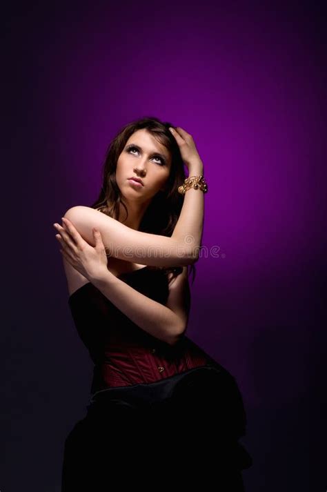 Brunette Girl With Burgundy Corset Stock Image Image Of Beauty Fashion 26295253