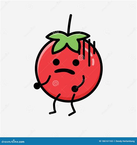 Cute Red Tomato Mascot Vector Character In Flat Design Style Stock