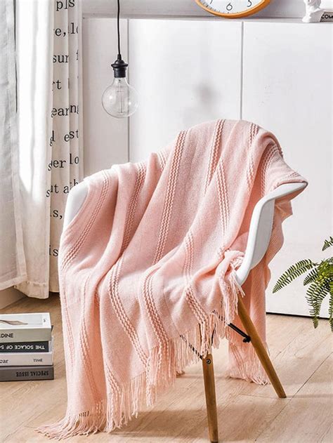 1pc Solid Knitted Blanket SHEIN USA Knitted Blankets Blanket