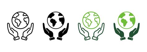 World Environment Conservation Line And Silhouette Icon Set Hand Hold