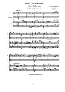 Piano Trio No 7 In D Minor K 442 Piano Trios For Violin Cello And