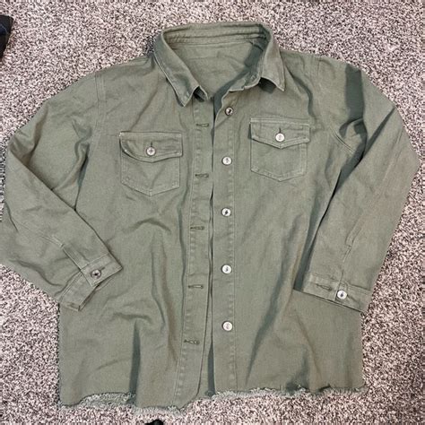 Shein Jackets And Coats Army Green Denim Jacket Poshmark