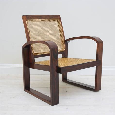 4 Art Deco French Colonial Rosewood Armchairs With Caned Backs And