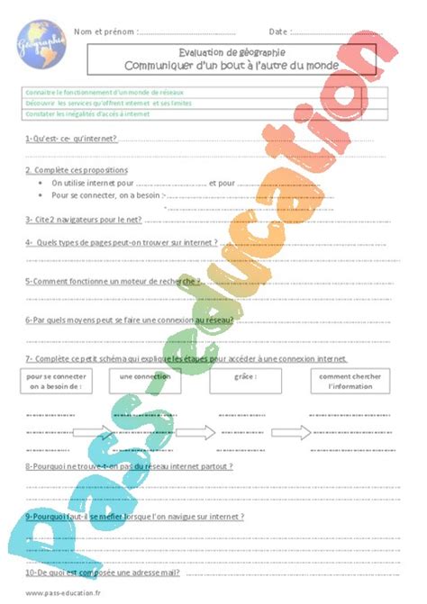 Evaluation Communiquer par internet CM2 Bilan et controle corrigé