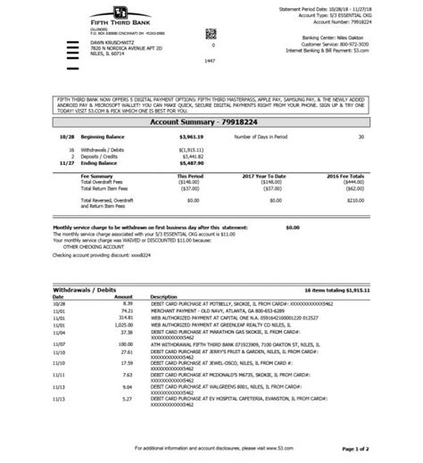 Statement Fifth Third Bank Statement Statement Template Micro Print