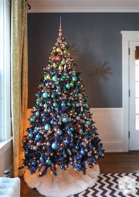 Navy Blue Christmas Tree And Green Decorations