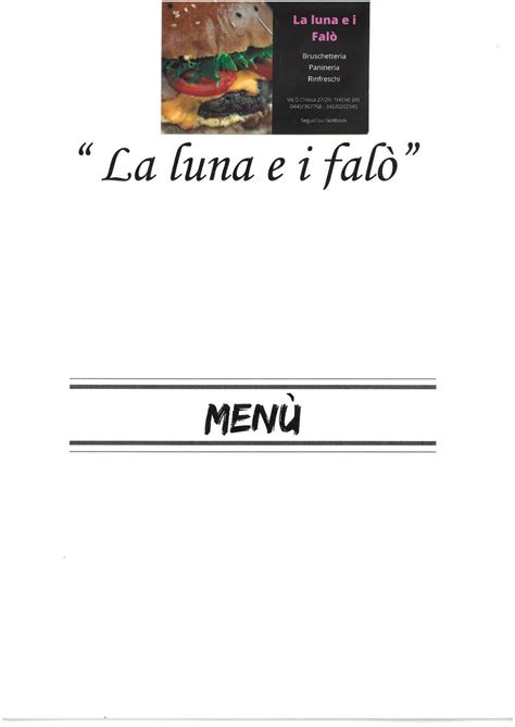 Menu da La Luna e i Falò pub bar Thiene