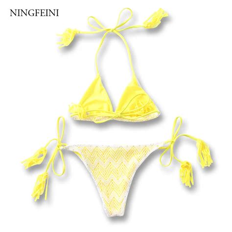 Ningfeini 2018 Sexy Bikini Set Summer Knitted Beach Bathing Suits Women