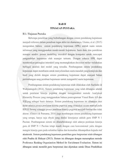 TINJAUAN PUSTAKA Pembangunan Sistem Pendukung Keputusan Untuk Penilaian