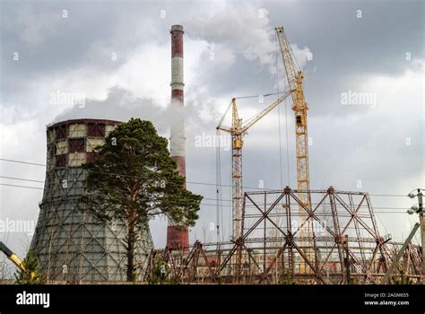 Construction of cooling tower on power plant Stock Photo - Alamy