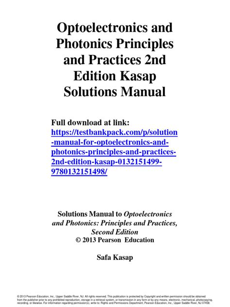 Optoelectronics and Photonics Principles and Practices 2nd Edition Kasap Solutions Manual 1 | PDF