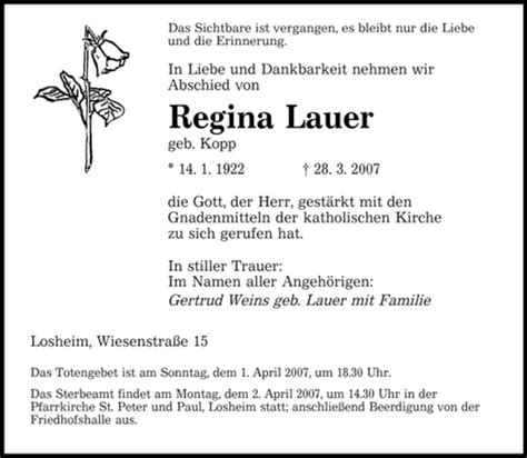 Traueranzeigen Von Regina Lauer Saarbruecker Zeitung Trauer De