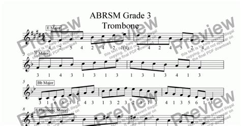 Trombone Grade Scales Arpeggios Treble Clef With Slide Positions