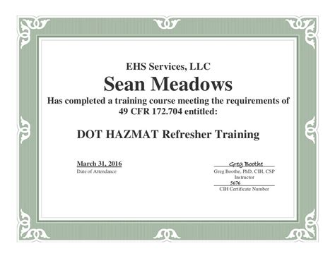 Certificate of HAZMAT REFRESHER TRAINING