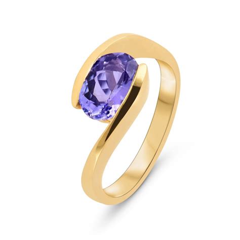 Bague Or Jaune 750 Tanzanite Ovale 9x7mm Ref 51237