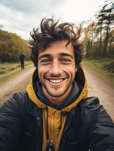 Happy Man Taking A Selfie During A Walk Premium Ai Generated Image