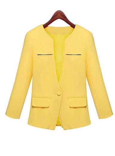 Womens Simple Blazer Yellow Collarless