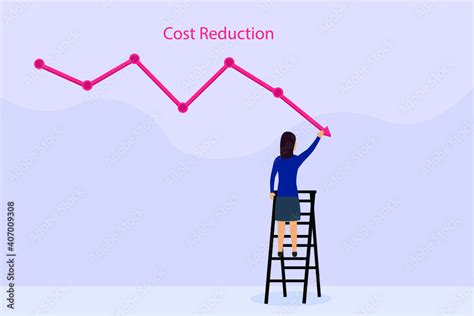 Businesswoman drawing cost reduction chart 2D flat vector concept for ...