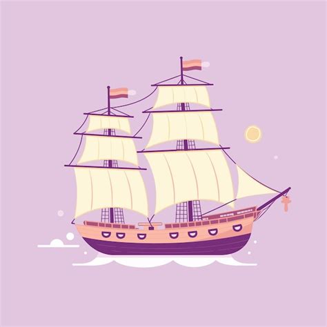 Premium Vector | Sailing ship cartoon graphic purple sky yellow sun ...