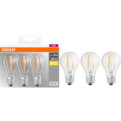 Комплект 3 крушки Led Osram Base Filament A60 E27 7w 60w 806