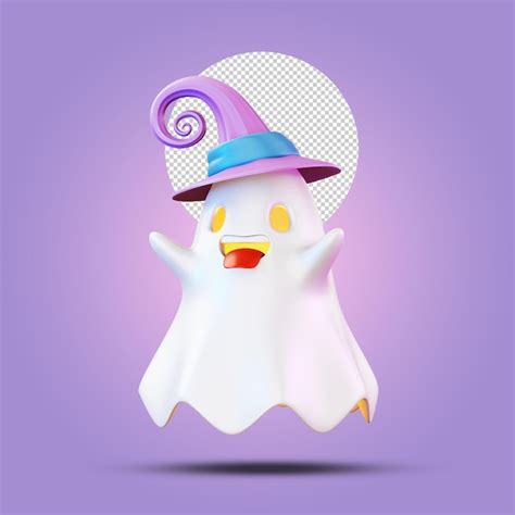 Premium Psd Halloween Ghost Wearing A Witch S Hat D Rendering