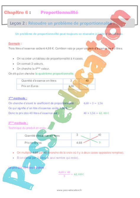 Résoudre un problème de proportionnalité Séquence complète 6eme