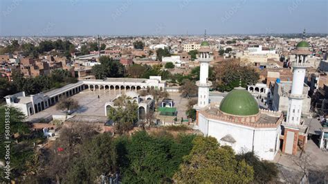 An aerial view of Baba Bulleh Shah shrine (A famous sufi saint and Punjabi poet), located in ...