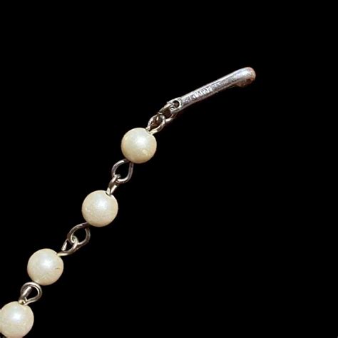 S Japan Faux Pearl And Black Crystal Bead Necklace Gem