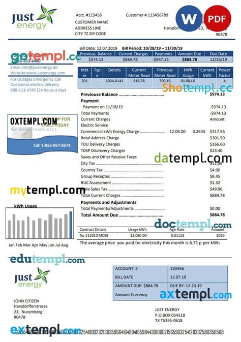 Germany Just Energy utility bill template in Word and PDF format (.doc ...