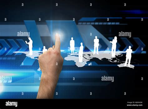 Hand Pointing Against Arrows On Technical Background Stock Photo Alamy