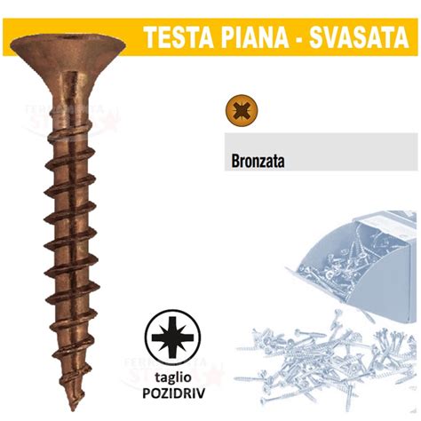 VITI TRUCIOLARE PER LEGNO 3 X 40 Bronzata Pz 200 TESTA PIANA