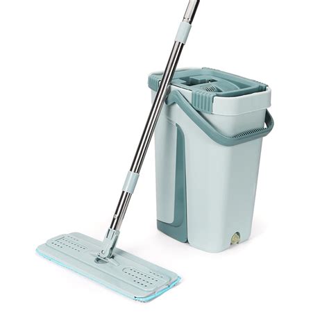 Squeeze Mop Bucket Set Microfiber Pads Flat Mop Self Cleaning System