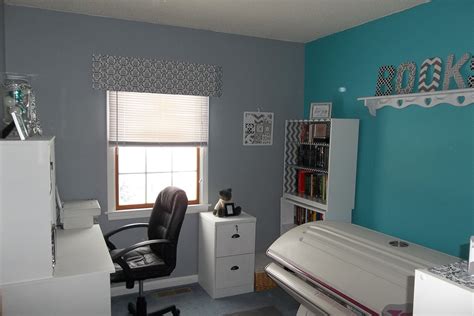 My Home Office Redo Gray With Accent Teal Wall White Furniture Makes