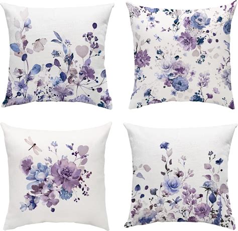 Amazon GDHBLING Purple Floral Throw Pillow Covers 18x18 Inch Set