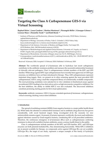 Pdf Targeting The Class A Carbapenemase Ges 5 Via Virtual Screening