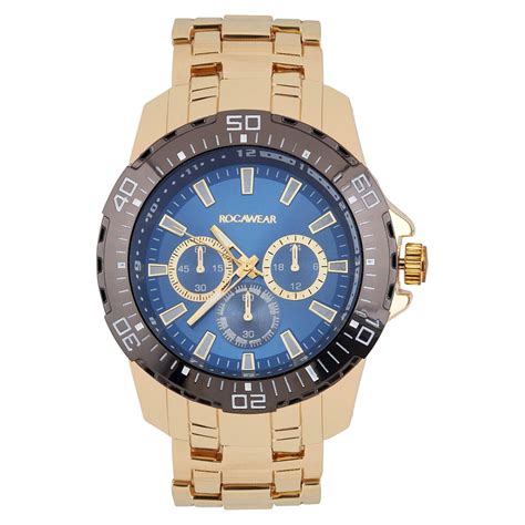 Rocawear Men S Chronograph Quartz Metal Strap Analog Watch Blue Sunray