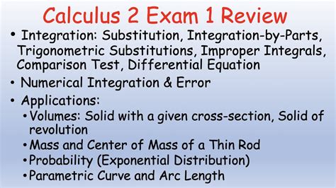 Calculus 2 Exam 1 Review Problems And Solutions Youtube