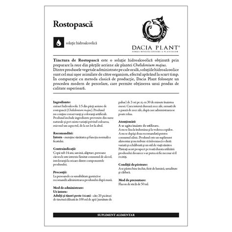 Tinctura De Rostopasca 50 Ml Dacia Plant Farmacia Tei Online