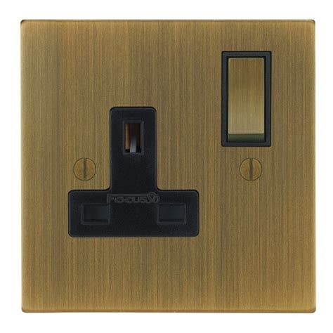 Focus Sb Ambassador Square Corners Naab181b 1 Gang 13 Amp Switched Socket In Antique Brass With