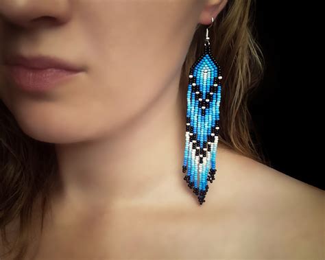 Native American Beaded Earrings Blue Indian Earrings Seed Bead Etsy