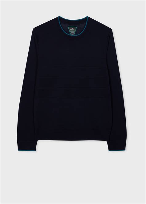 Navy Blue Merino Wool Contrast Crew Neck Sweater Paul Smith