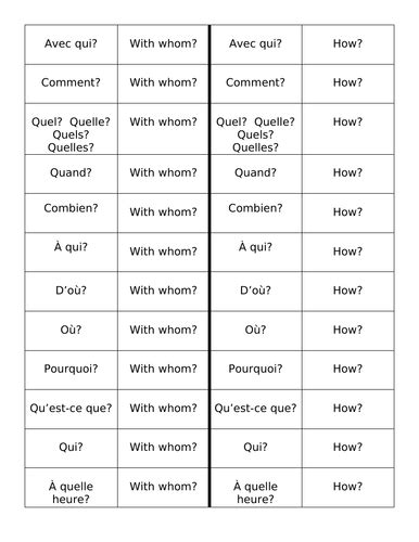 Question Words In French Dominoes Teaching Resources