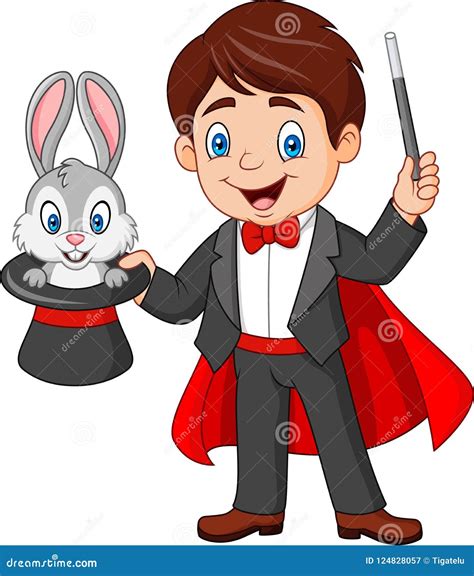 Magician Pulling Rabbit Out Of His Hat Illusionist Performing In