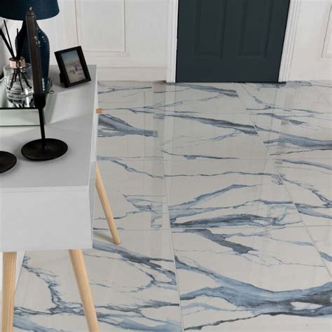 Calacatta Blue Marble Effect Polished Porcelain Floor Tile