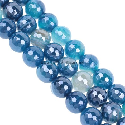 Highlight Coated Dark Blue Stripe Agate 128 Faceted Rounds