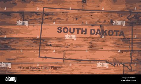 South Dakota State Map Brand On Wooden Boards With Map Outline And