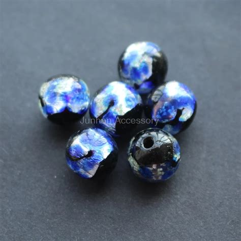 10pcs Lot Luminous Lampwork Beads Handmade 12mm Lampwork Glass Foil Beads Sky Blue For Jewelry