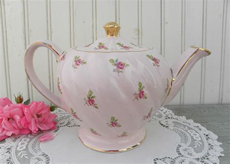 Vintage Sadler Ditzy Rose Pink Swirl Teapot England The Pink Rose Cottage